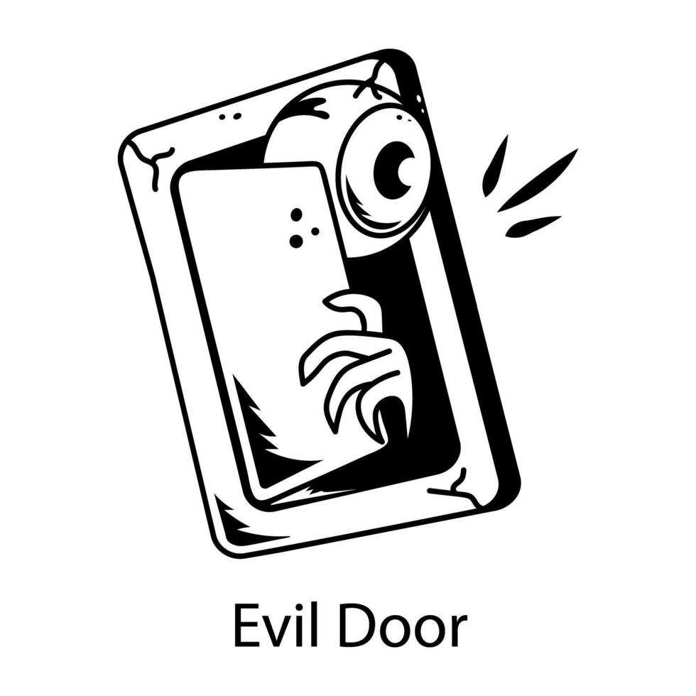 An evil door with a scary eye, glyph style icon vector