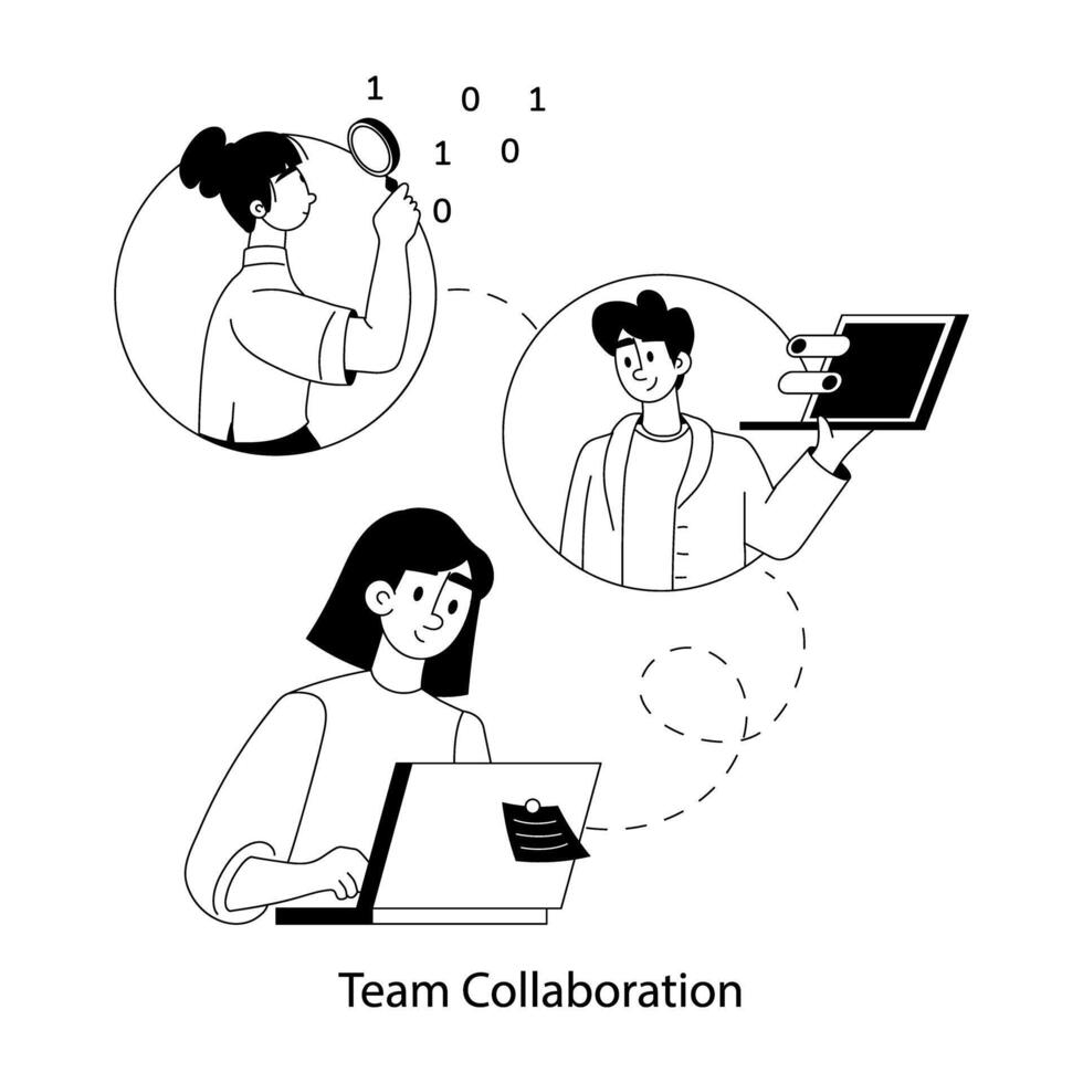 A flat illustration showing online team collaboration vector