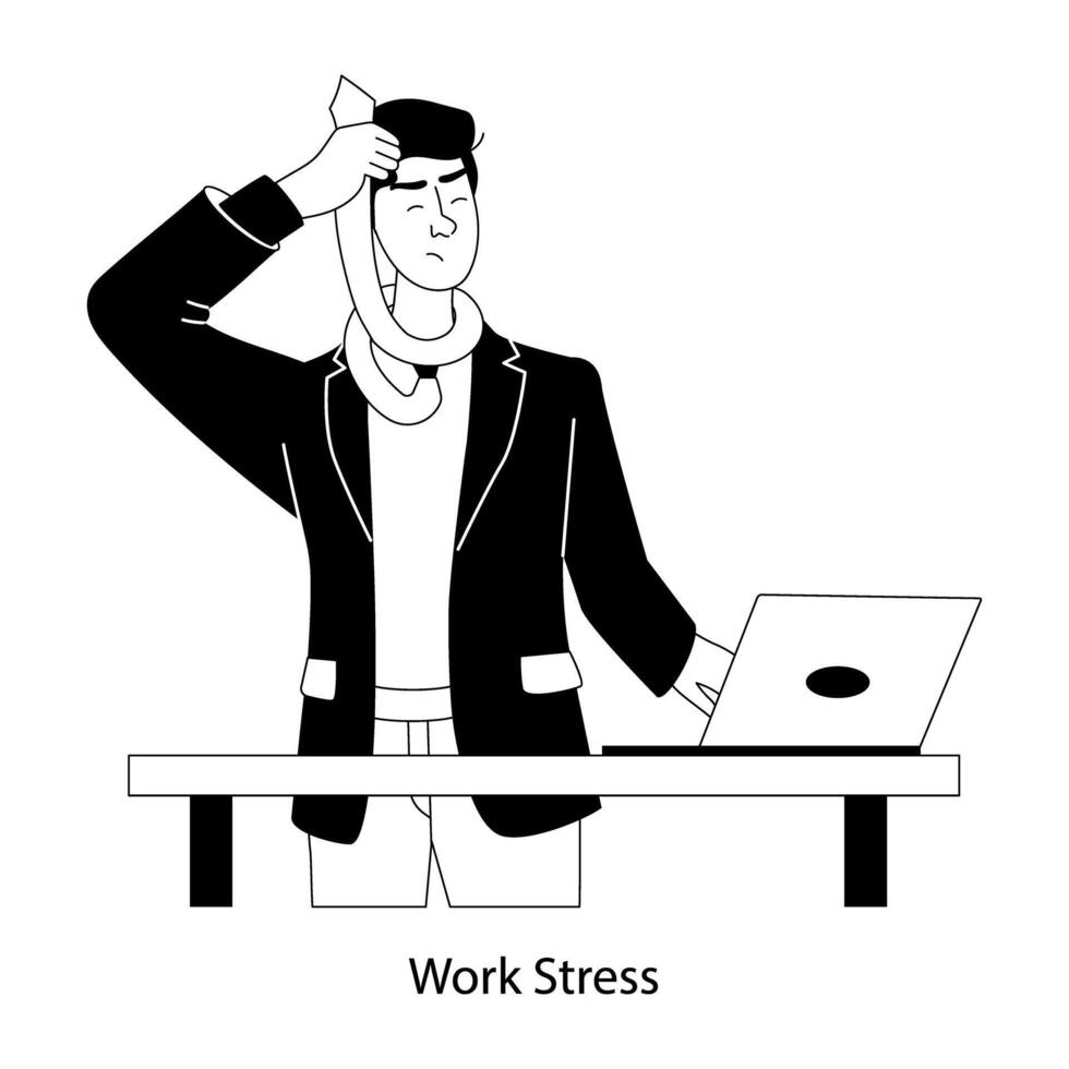 A flat illustration showing person taking work stress vector