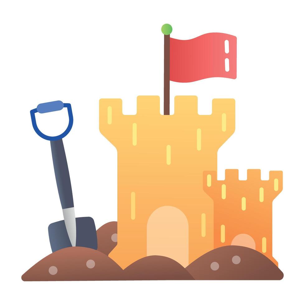 An icon of sand castle in flat style vector