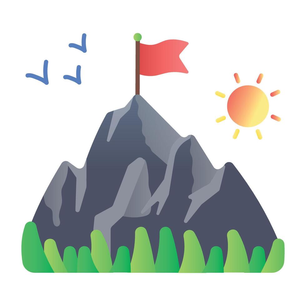 A flat style icon showing beautiful mountains scenery vector