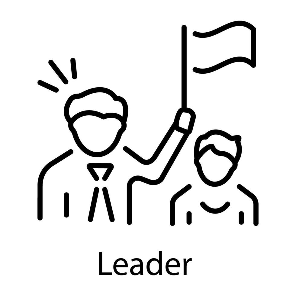 An outline icon of a leader holding flag vector