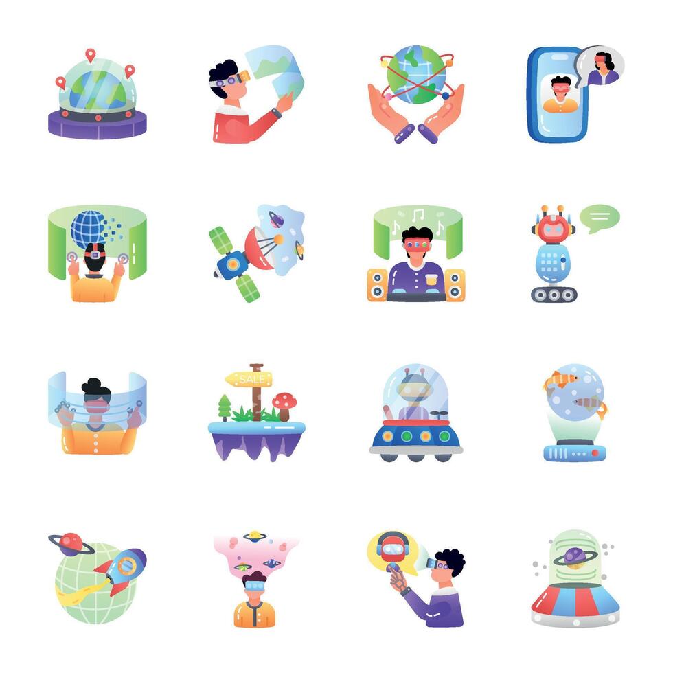 Set of Virtual Reality Flat Icons vector