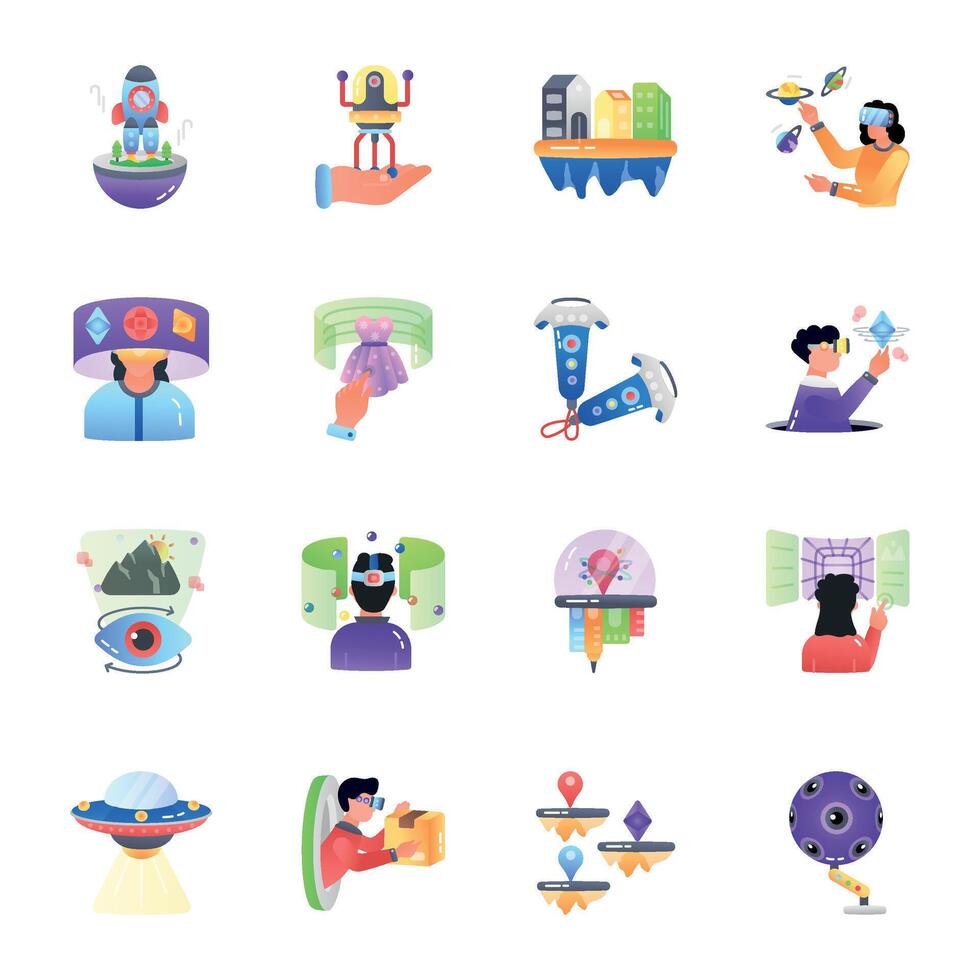 Set of Metaverse Technology Flat Icons vector