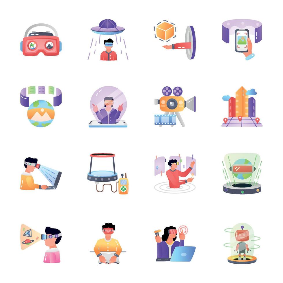 Bundle of Immersive Technology Flat Icons vector