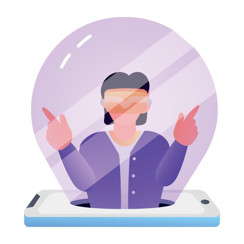 A flat icon showing holographic display of vr person vector