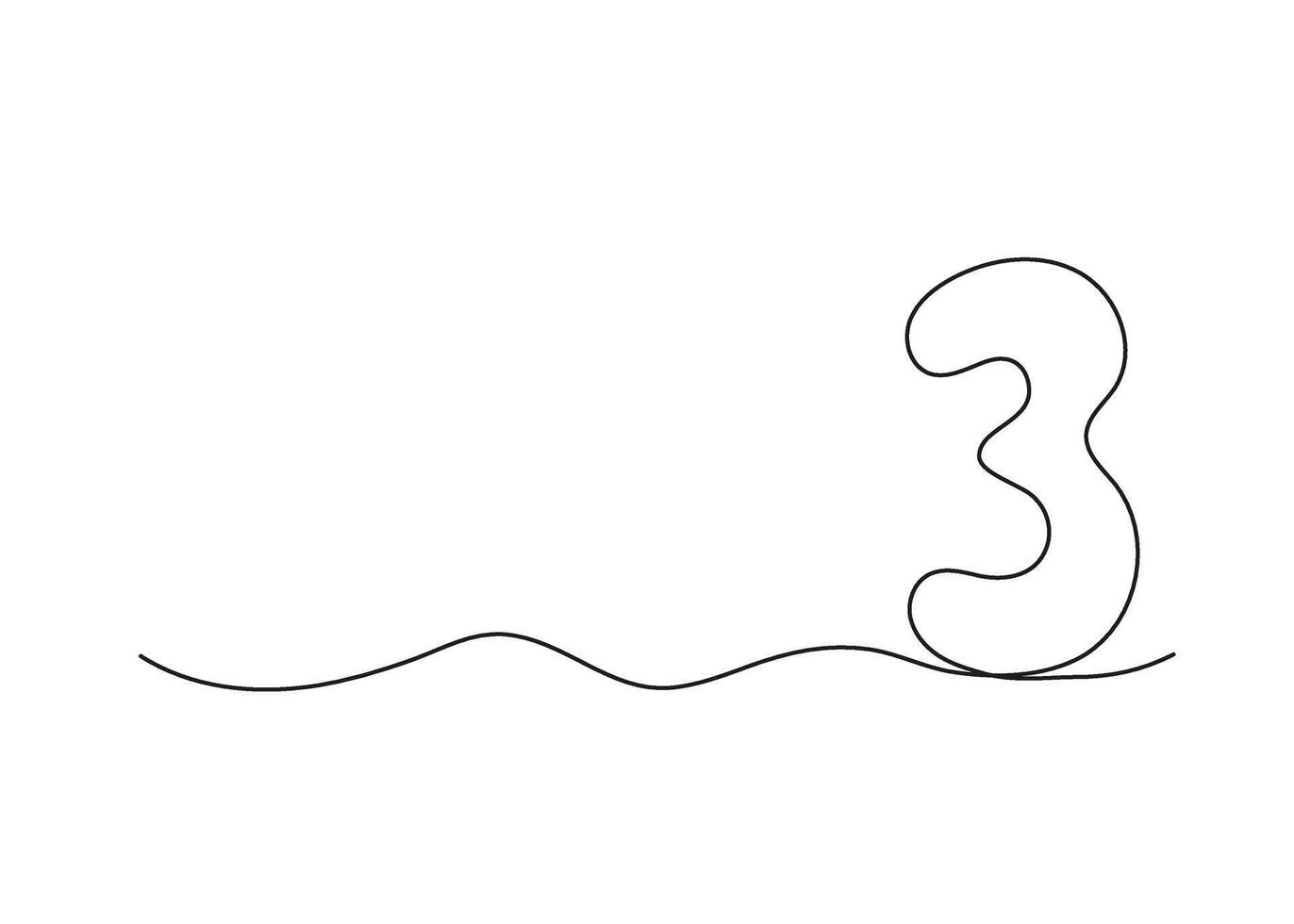 Number three, continuous one line drawing. Black hand drawn single minimalist line isolated number. line figure background vector