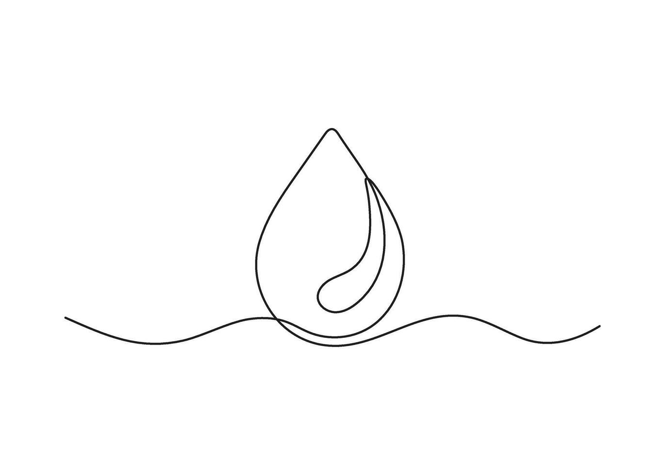 Water drop, one continuous line drawing. Drop of beverage, drink. Black simple minimalism line outline illustration vector