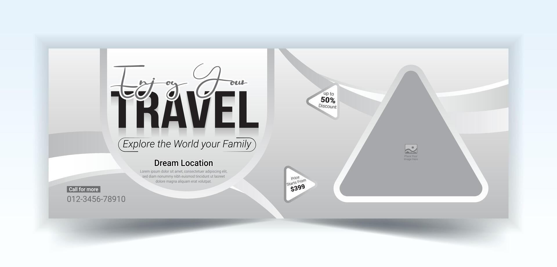 Explore The World Travel social media cover, tourism social media cover template, web banner ads for travel promotion vector