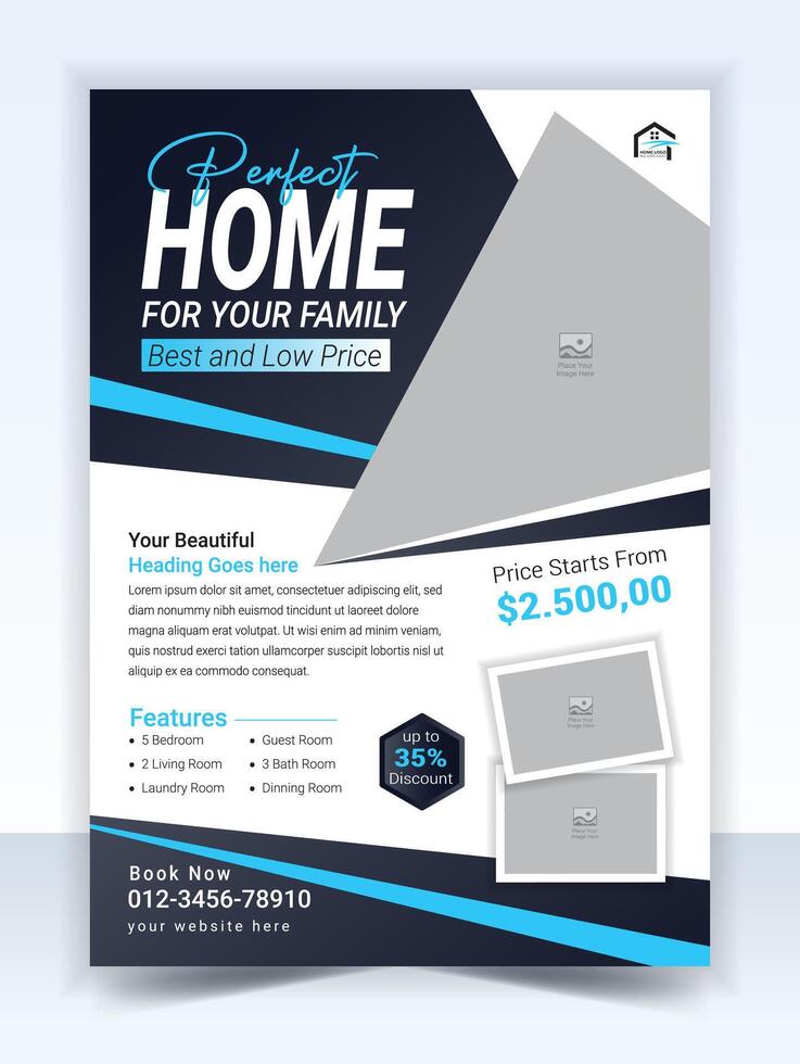 Real estate flyer template design and property flyer or home sale flyer layout design vector