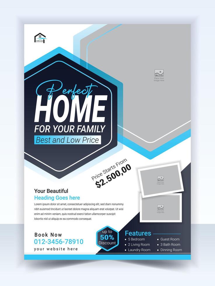 Real estate flyer template design and property flyer or home sale flyer layout design vector