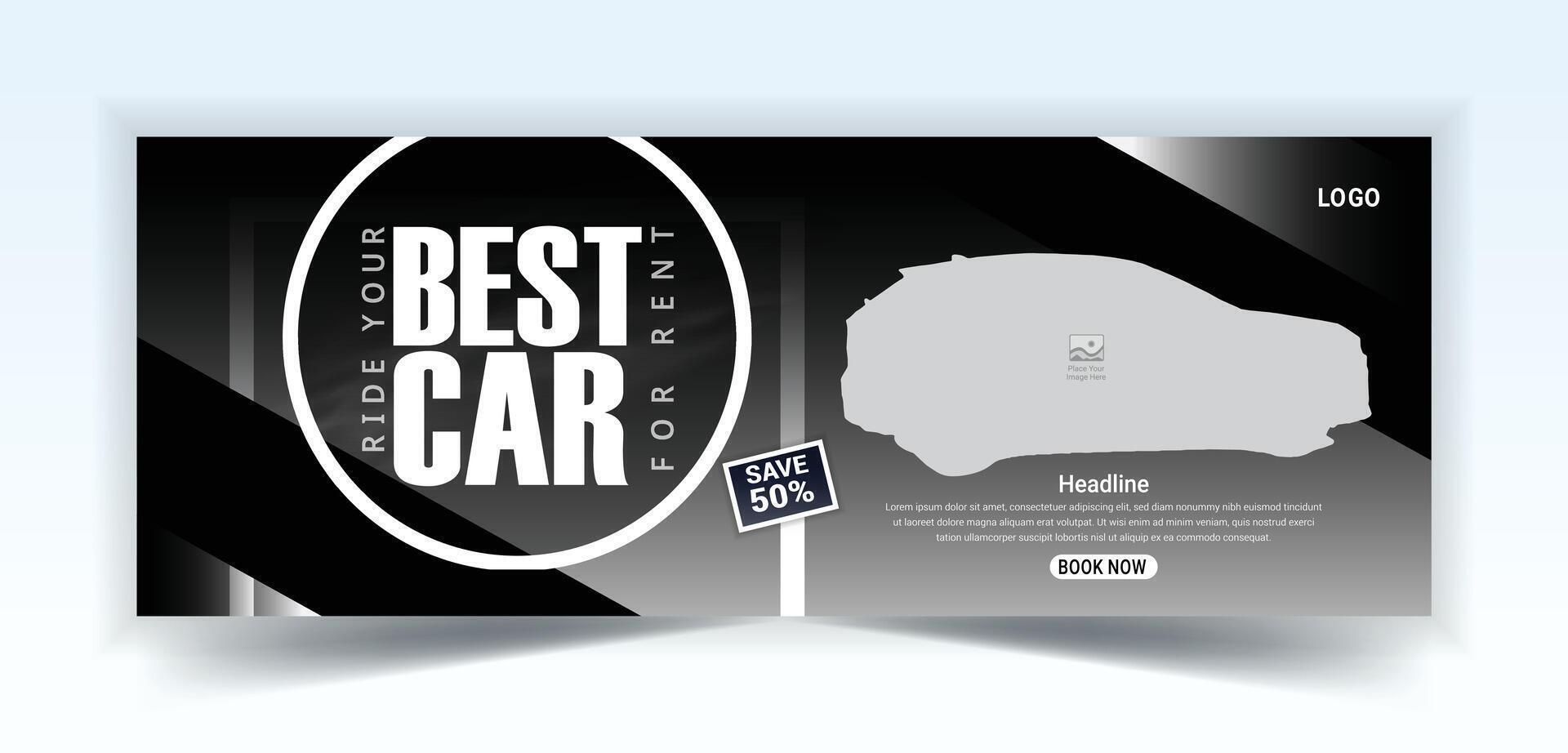 Automotive social media and Facebook cover banner template, Luxury car rent social media banner template vector
