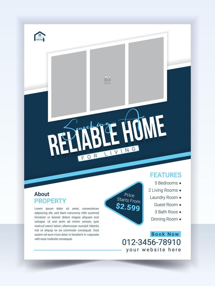 Real estate flyer template design and property flyer or home sale flyer layout design vector
