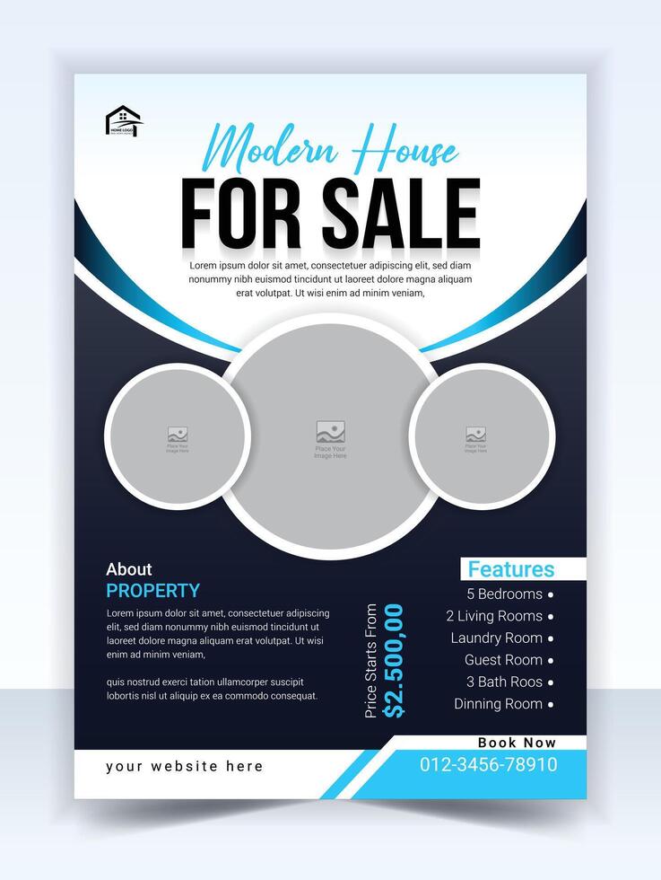 Real estate flyer template design and property flyer or home sale flyer layout design vector