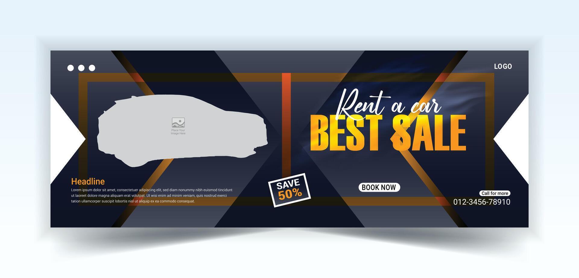 Automotive social media and Facebook cover banner template, Luxury car rent social media banner template vector