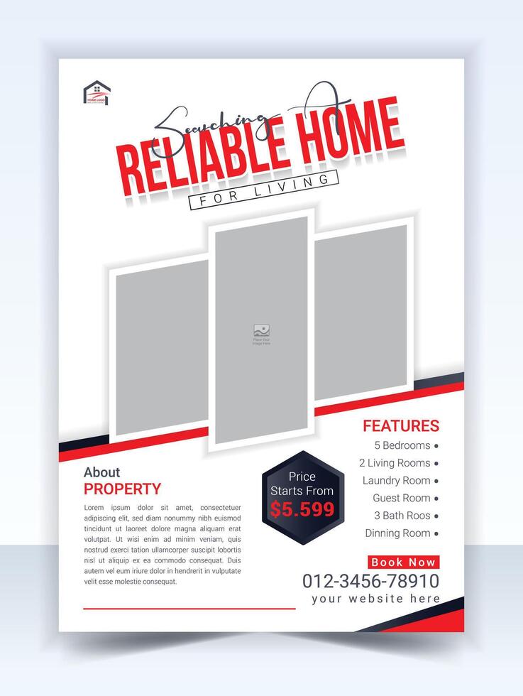 Real estate flyer template design and property flyer or home sale flyer layout design vector