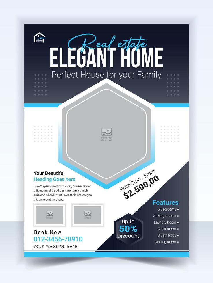 Real estate flyer template design and property flyer or home sale flyer layout design vector