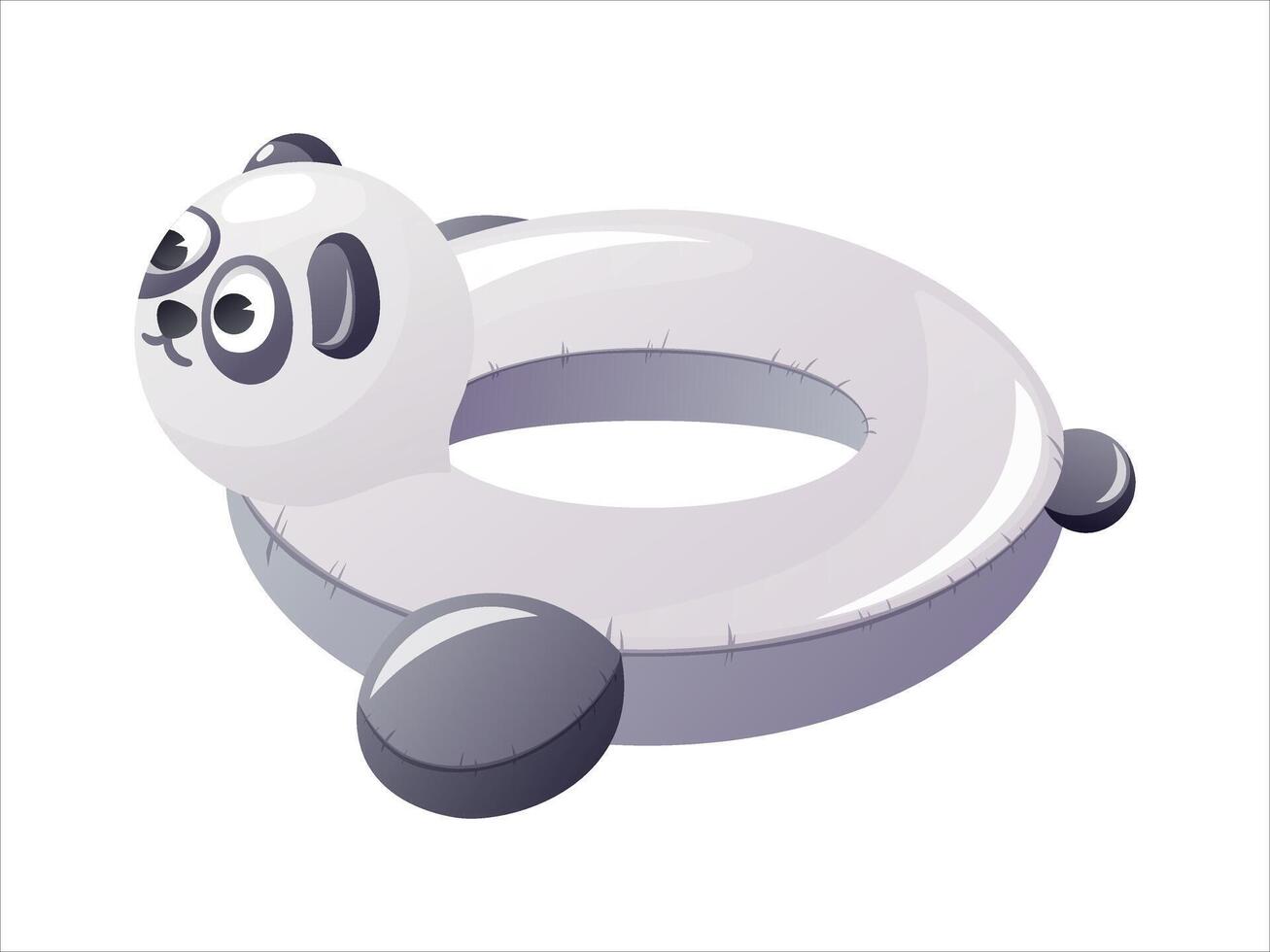 isolated funny cartoon children's inflatable swimming ring in the shape of a panda. vector