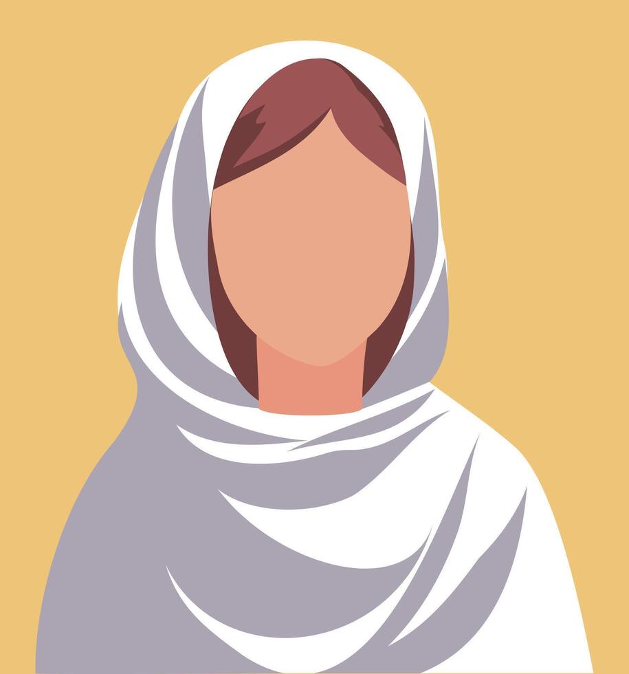 portrait of a Muslim woman girl no face. Woman in white hijap headscarf. Flat avatar icon for social networks vector