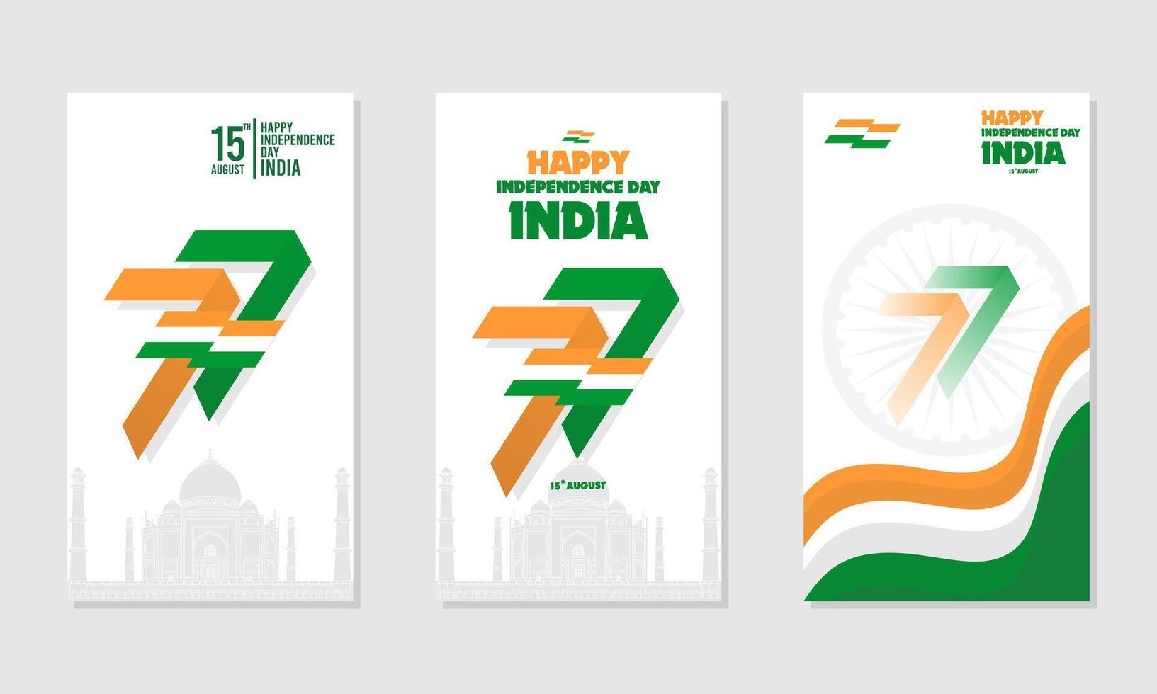 a collection of social media designs with the theme of Indian Independence Day vector