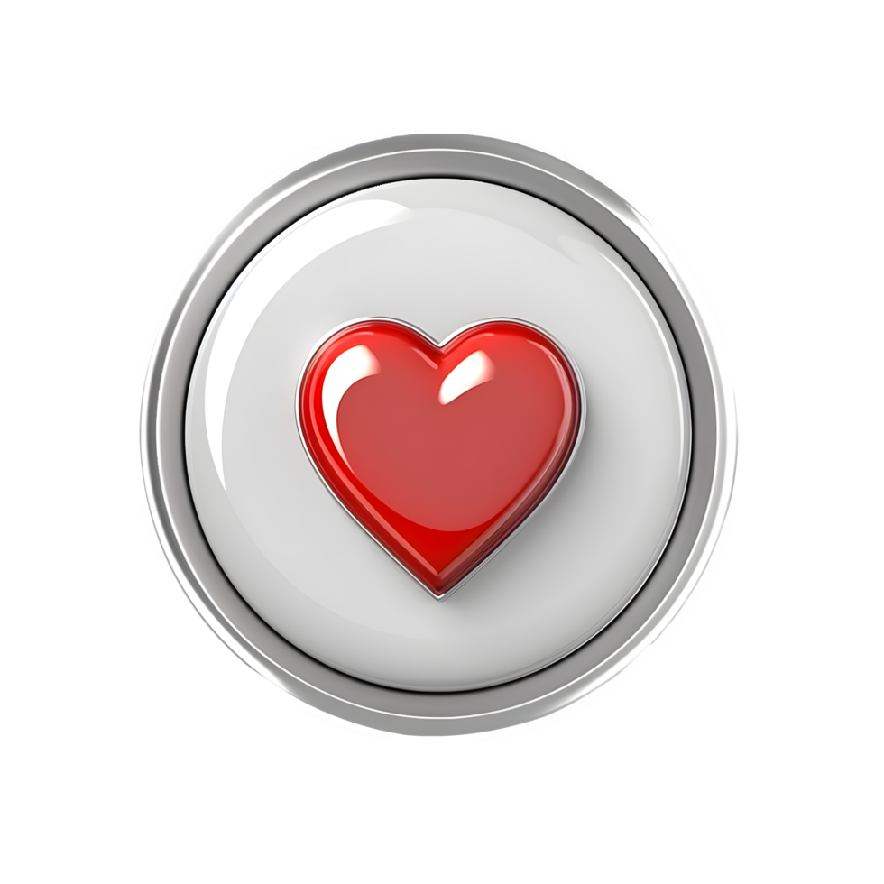 Glossy white round ball with red heart in center, 3d icon for social media png