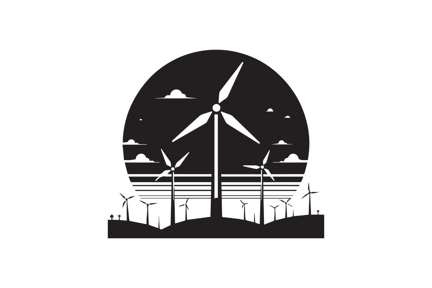 silhouettes of wind turbines. Windmill icon set. Air energy concept vector