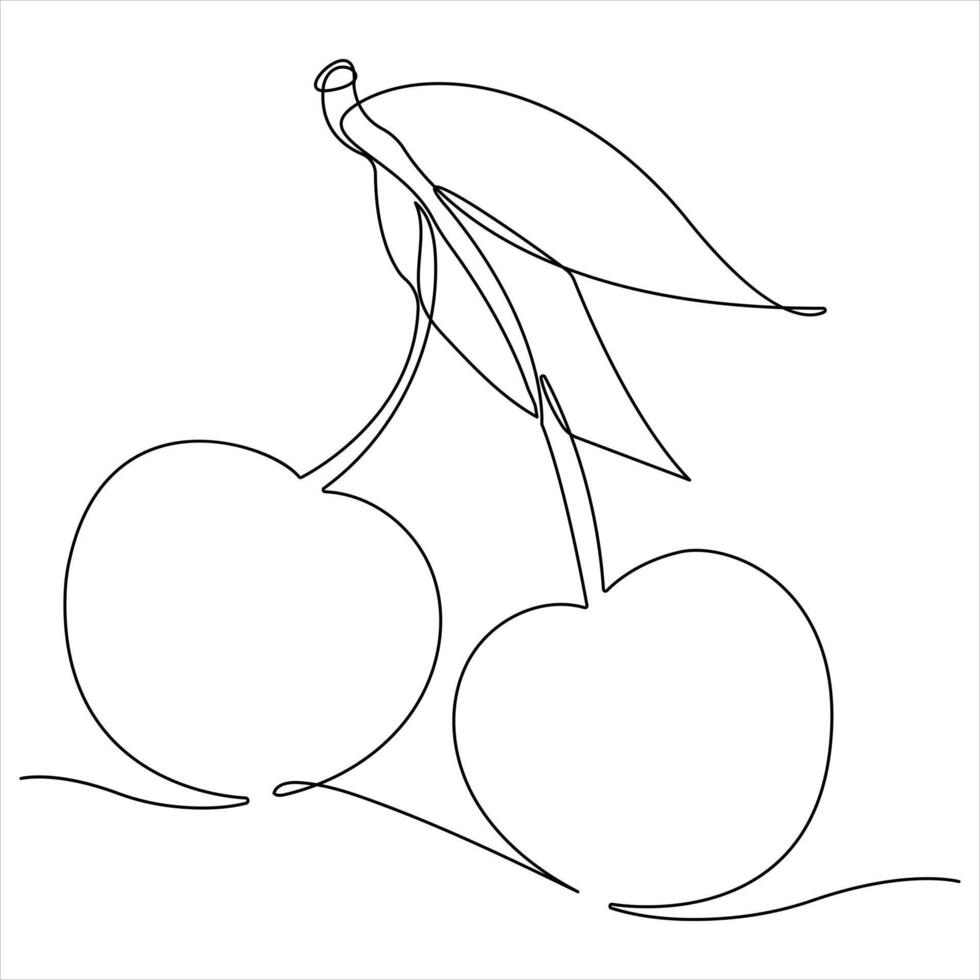 Continuous single line drawing of whole healthy organic cherries fruit illustration vector