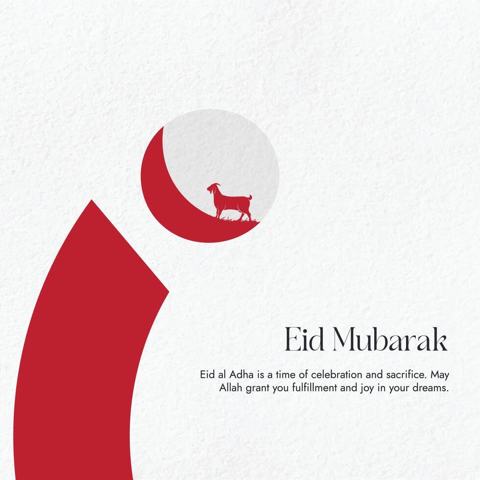 eid mubarak greeting card with goat and moon vector