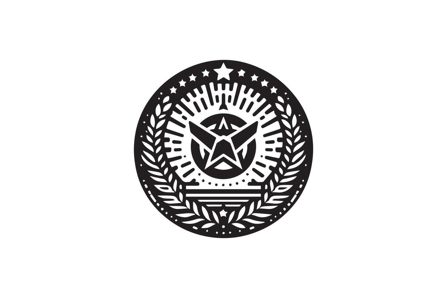 monochrome seal of the United States Navy, US Marine Corps, US Army logo. Military Rank Badge Line Icon illustration vector