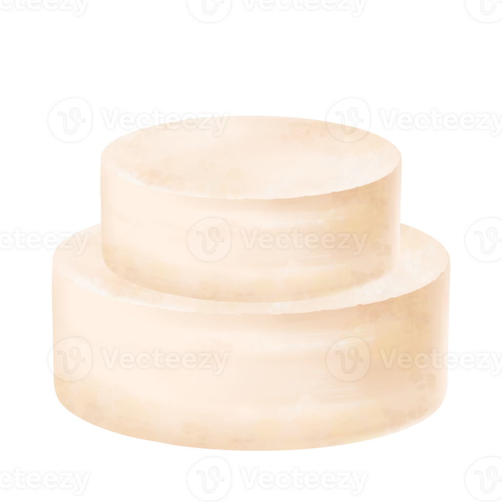 A delicate and delicious two-tiered hand-painted birthday cake. Vanilla sponge cake, a template. The cake in beige tones is ready for decoration for the holiday. Digital isolated illustration png