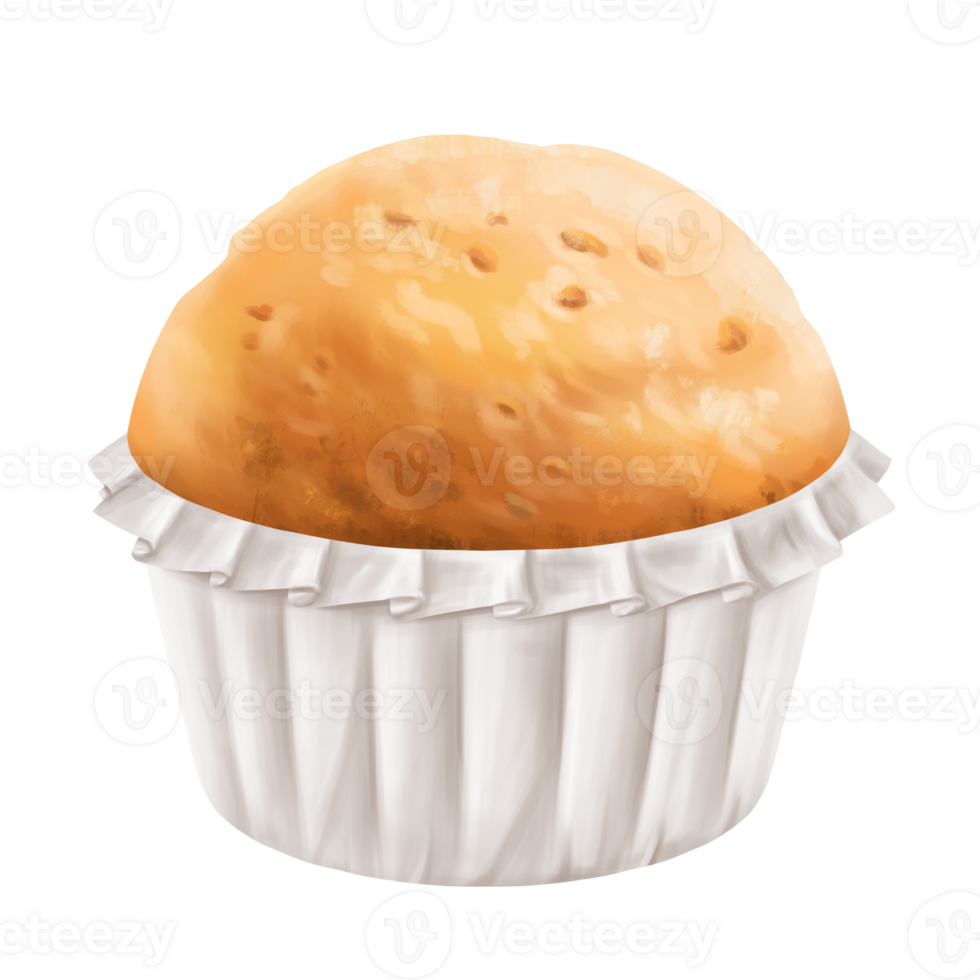 A lush, ruddy, porous cupcake without topping in a mold. Delicious homemade tea party goodies, sweet food. Desserts from the bakery. For decoration, festive composition. Digital Isolated Illustration png
