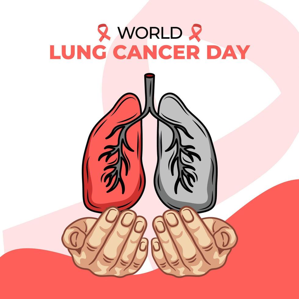 World Lung Cancer Day Poster with hand and lungs illustration vector