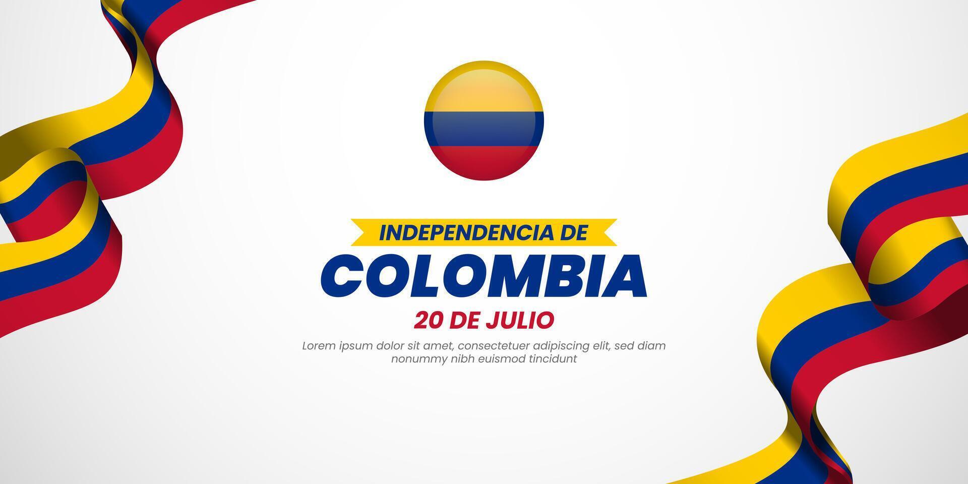 20 july Colombia Independence Day greeting card. Waving colombian flags isolated on white background vector