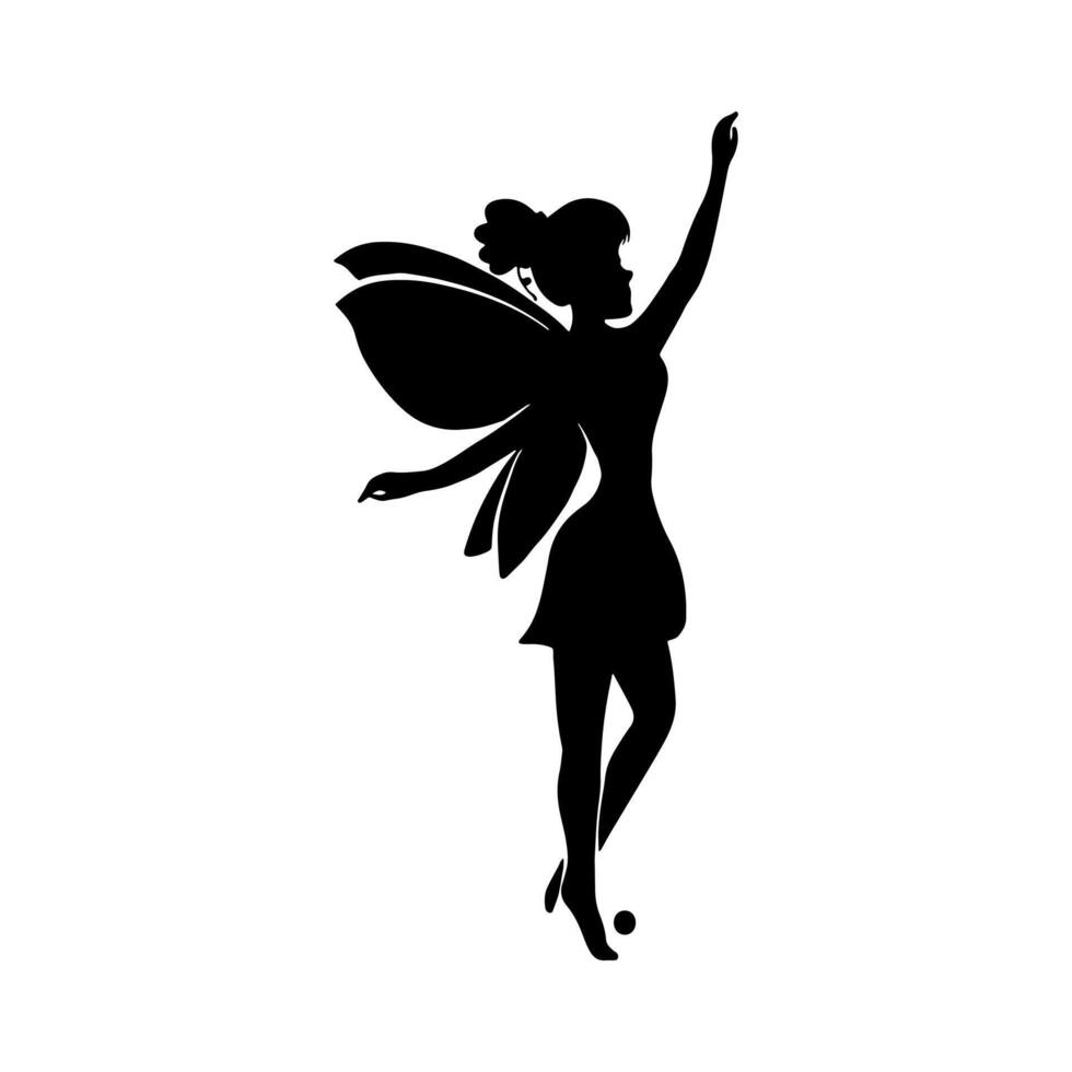 Silhouette of a fairy on a white background. Cute Fairy art. Beautiful Fairies silhouette illustration, Little fairies silhouette. Hand drawn illustration vector