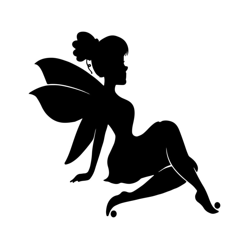 Silhouette of a fairy on a white background. Cute Fairy art. Beautiful Fairies silhouette illustration, Little fairies silhouette. Hand drawn illustration vector
