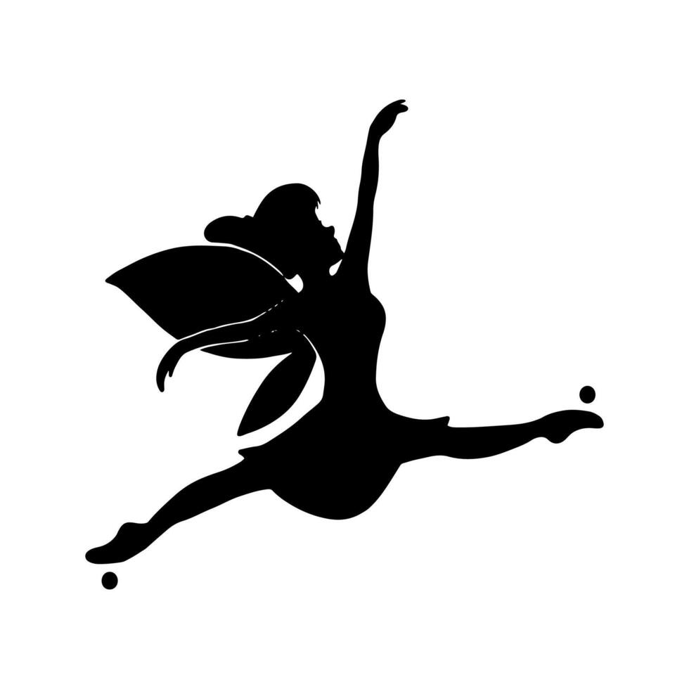 Silhouette of a fairy on a white background. Cute Fairy art. Beautiful Fairies silhouette illustration, Little fairies silhouette. Hand drawn illustration vector