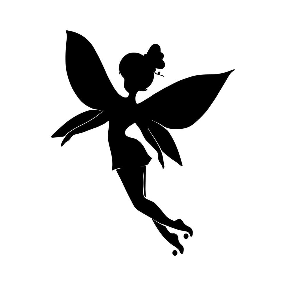 Silhouette of a fairy on a white background. Cute Fairy art. Beautiful Fairies silhouette illustration, Little fairies silhouette. Hand drawn illustration vector