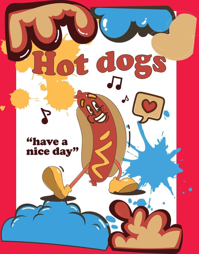 cute dynamic stylized hotdogs design template vector