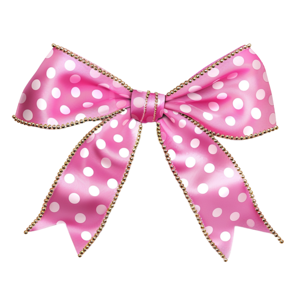 Generated Ai A close up of a pink bow with white polka dots png