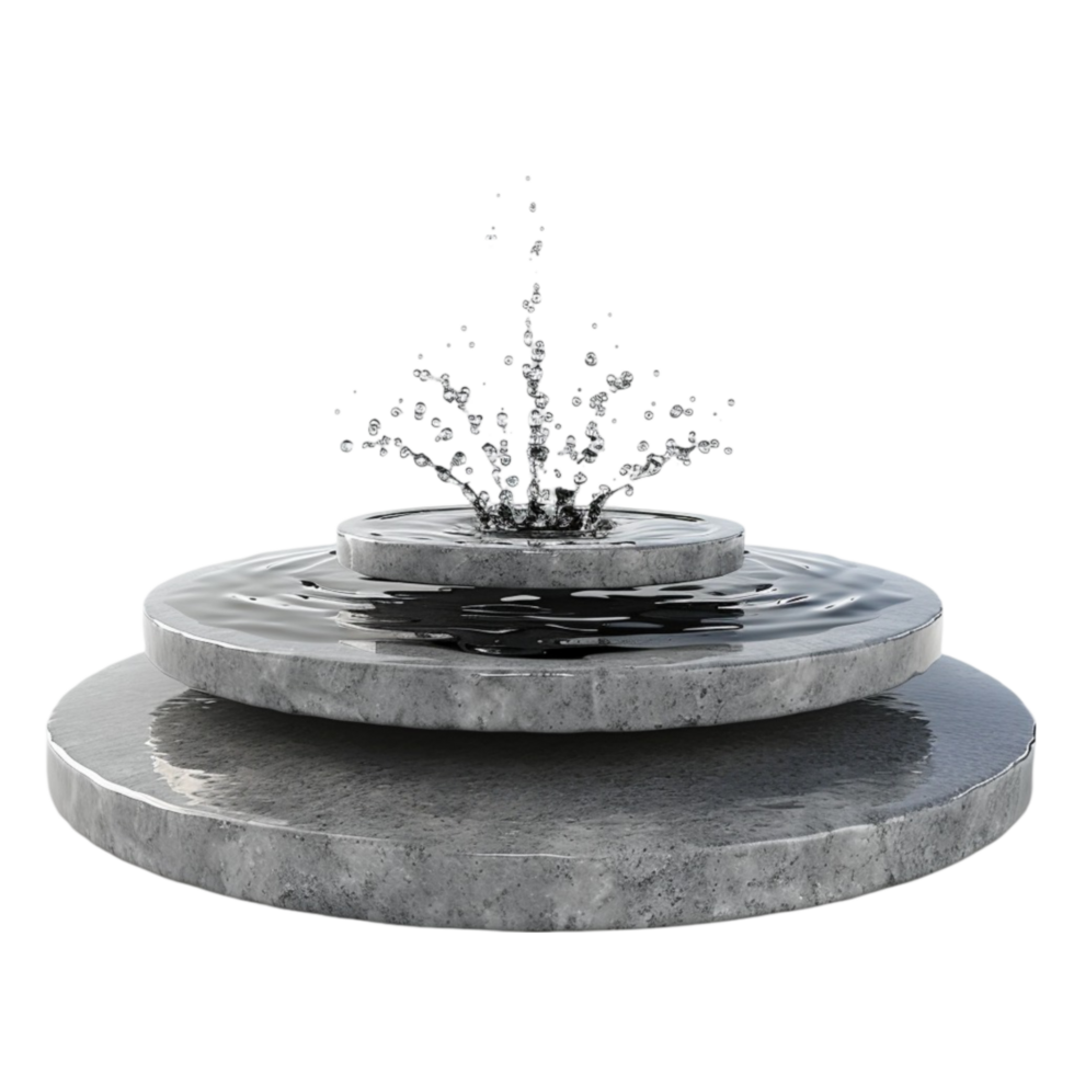 Water fountain with water falling from the top On transparent background. png