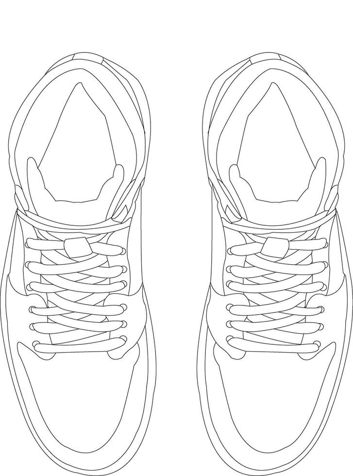 Shoes sneaker outline drawing, Sneakers drawn in a sketch style, black line sneaker trainers template outline, Shoes Illustration vector