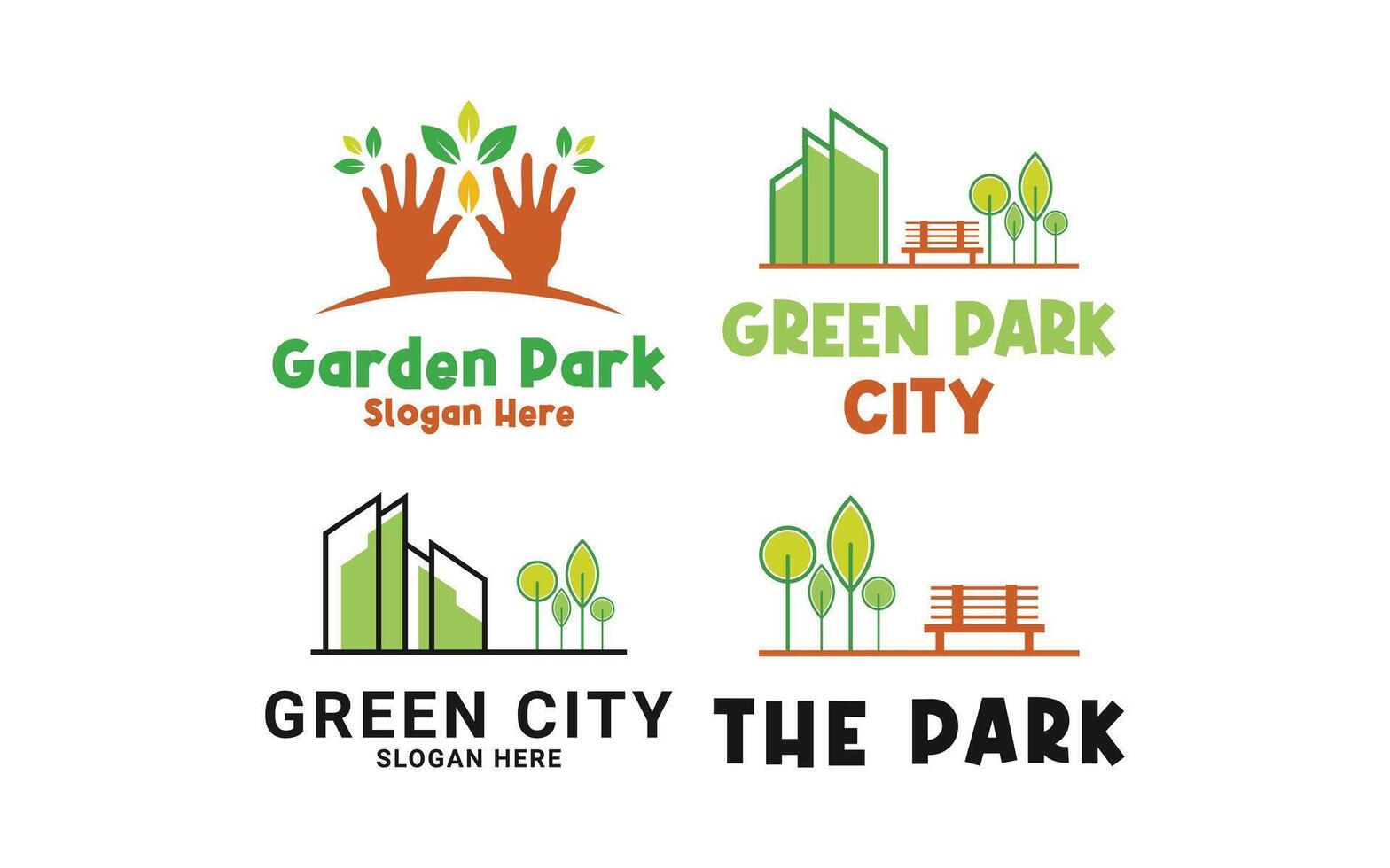 set collection green park city logo design concept idea with building and tree vector