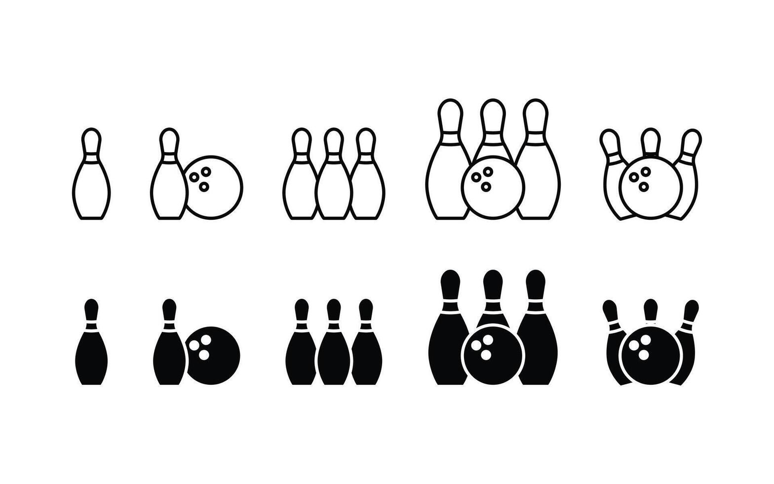 icons set bowling pin ball silhouette and outline design on white background vector