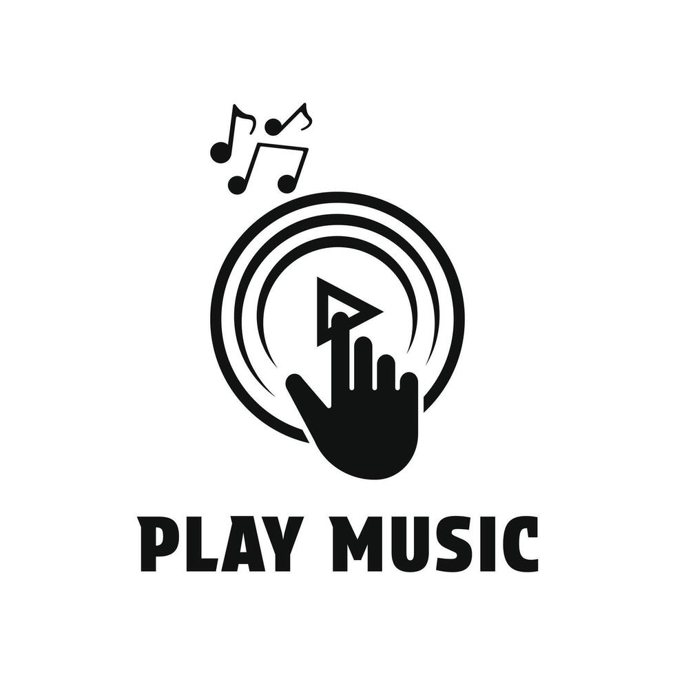 hand click play music logo design concept idea with note with vinyl vector