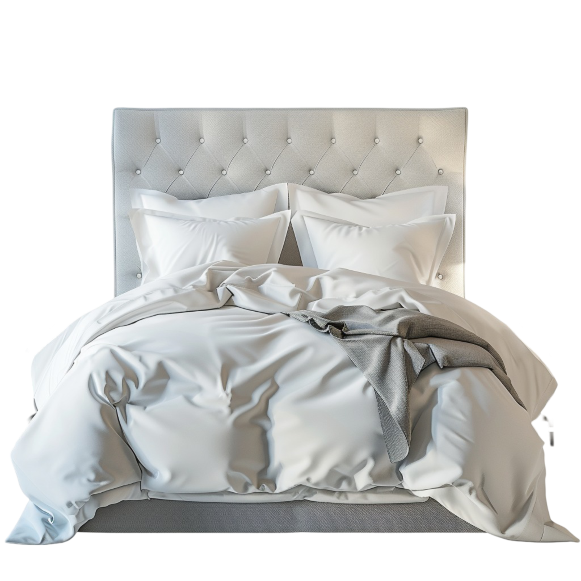 A Bed with white sheets and pillows On transparent background. 47404633 PNG