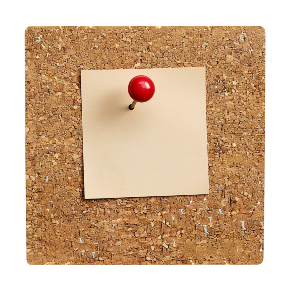 Clip art image of a cork board with a red push pin on it On transparent background. png