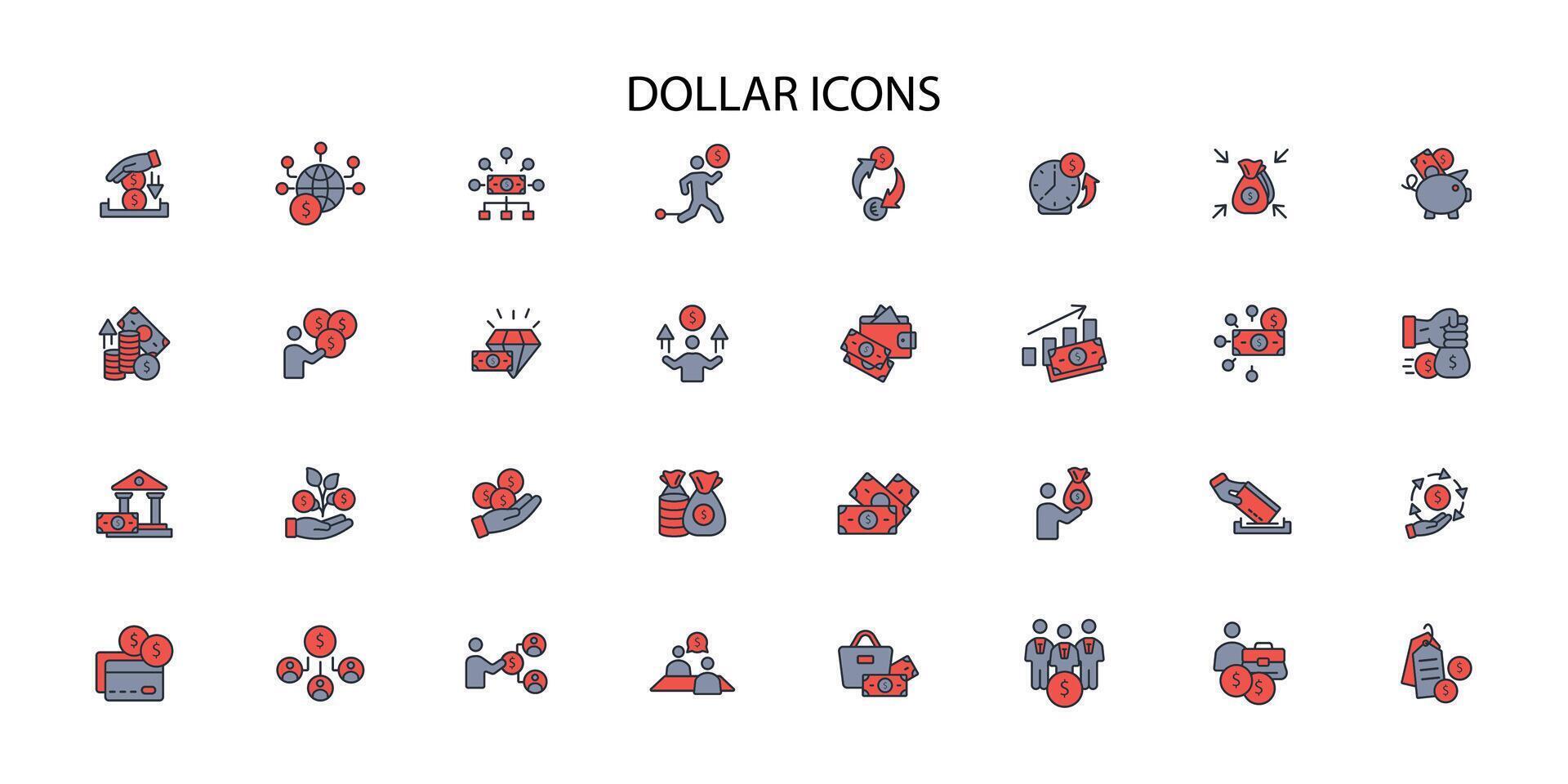 Dollar icon set..Editable stroke.linear style sign for use web design,logo.Symbol illustration. vector