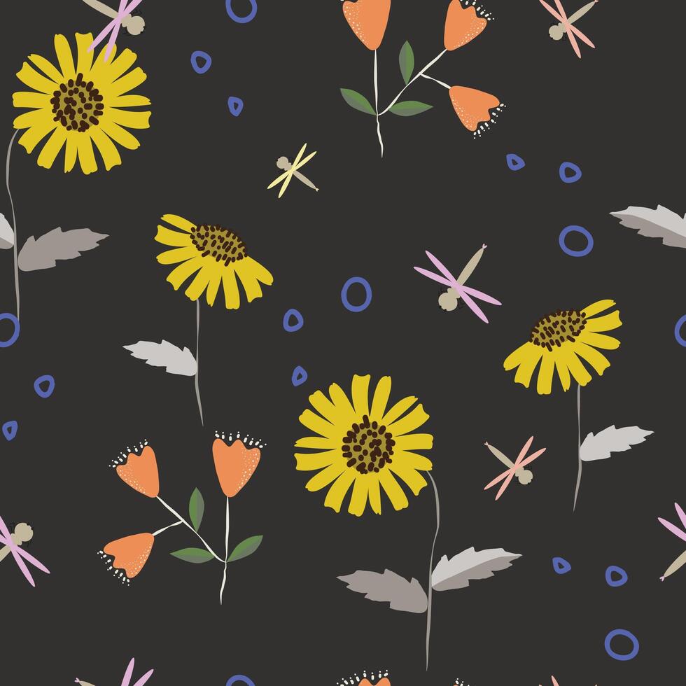 Seamless cute hand drawn floral pattern background vector