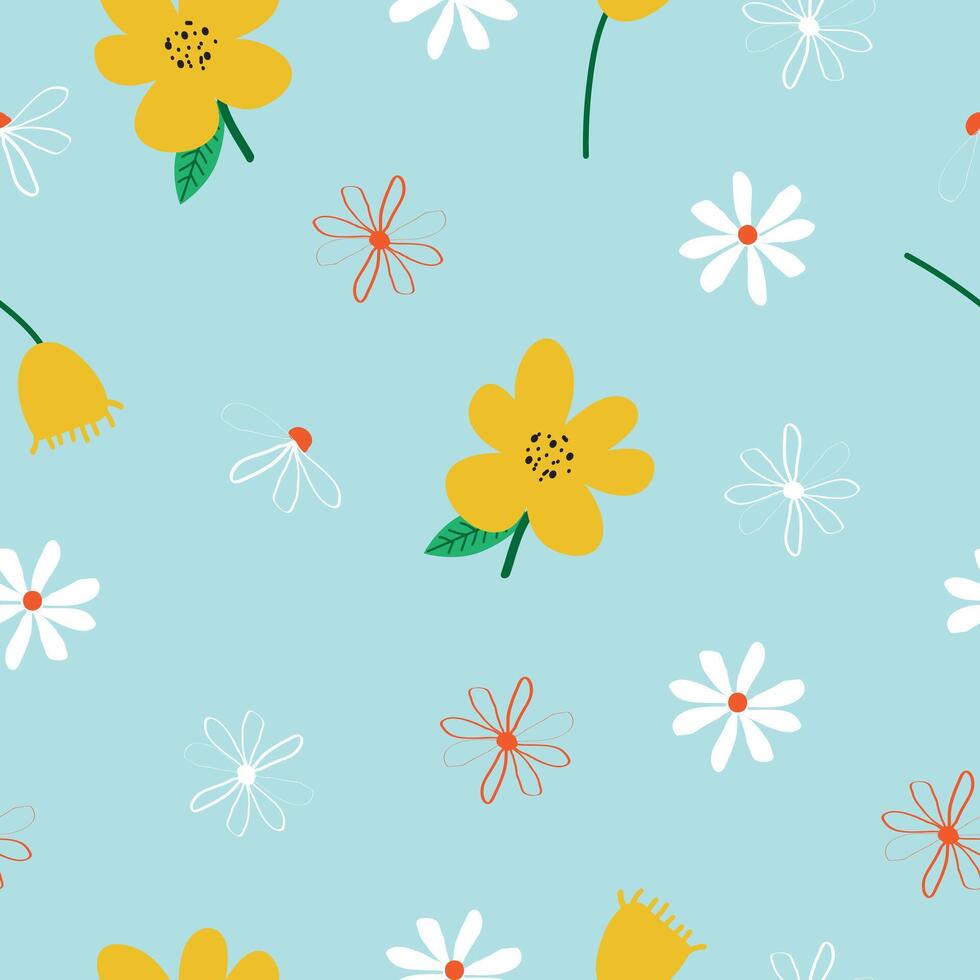 Seamless beautiful hand drawn flowers pattern background vector