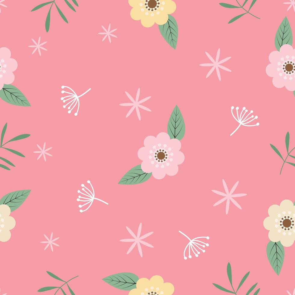 Seamless cute hand drawn floral pattern background vector